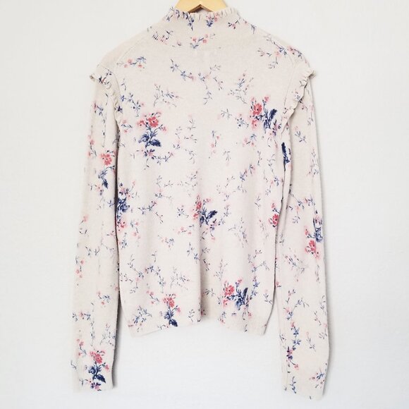 Joie Robbia Sweater L Wool Cashmere Blend Mock Neck Floral Ruffle Gesso $298 - Picture 7 of 16